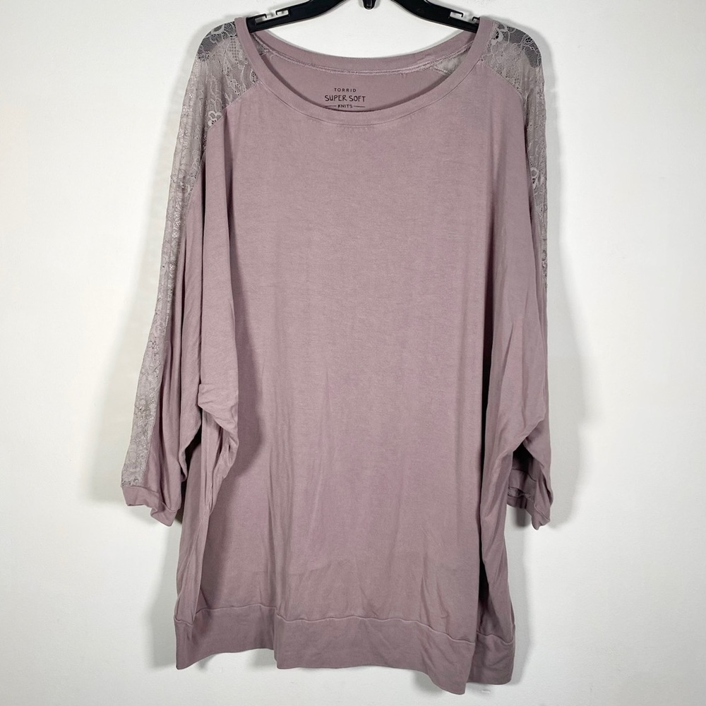 Torrid Womens Plus Size 4/4X Super Soft Knits Lace Sleeve Detail Top Rayon Blend